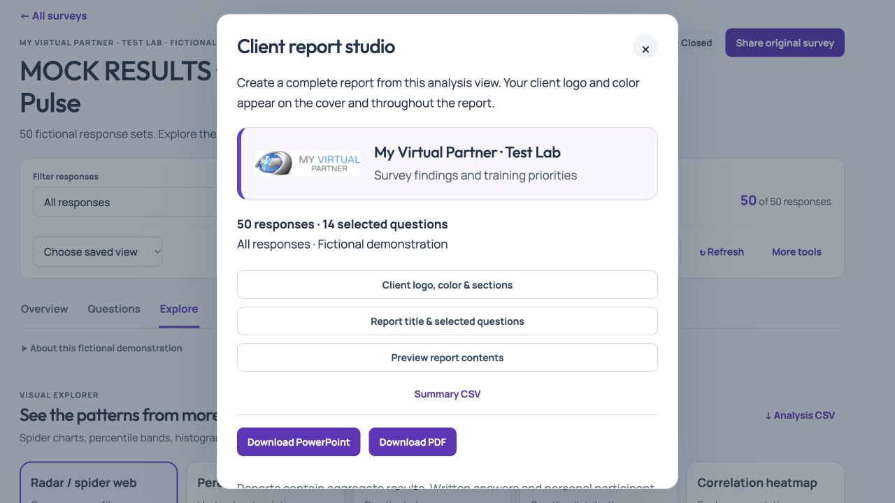 Survey Studio reports interface